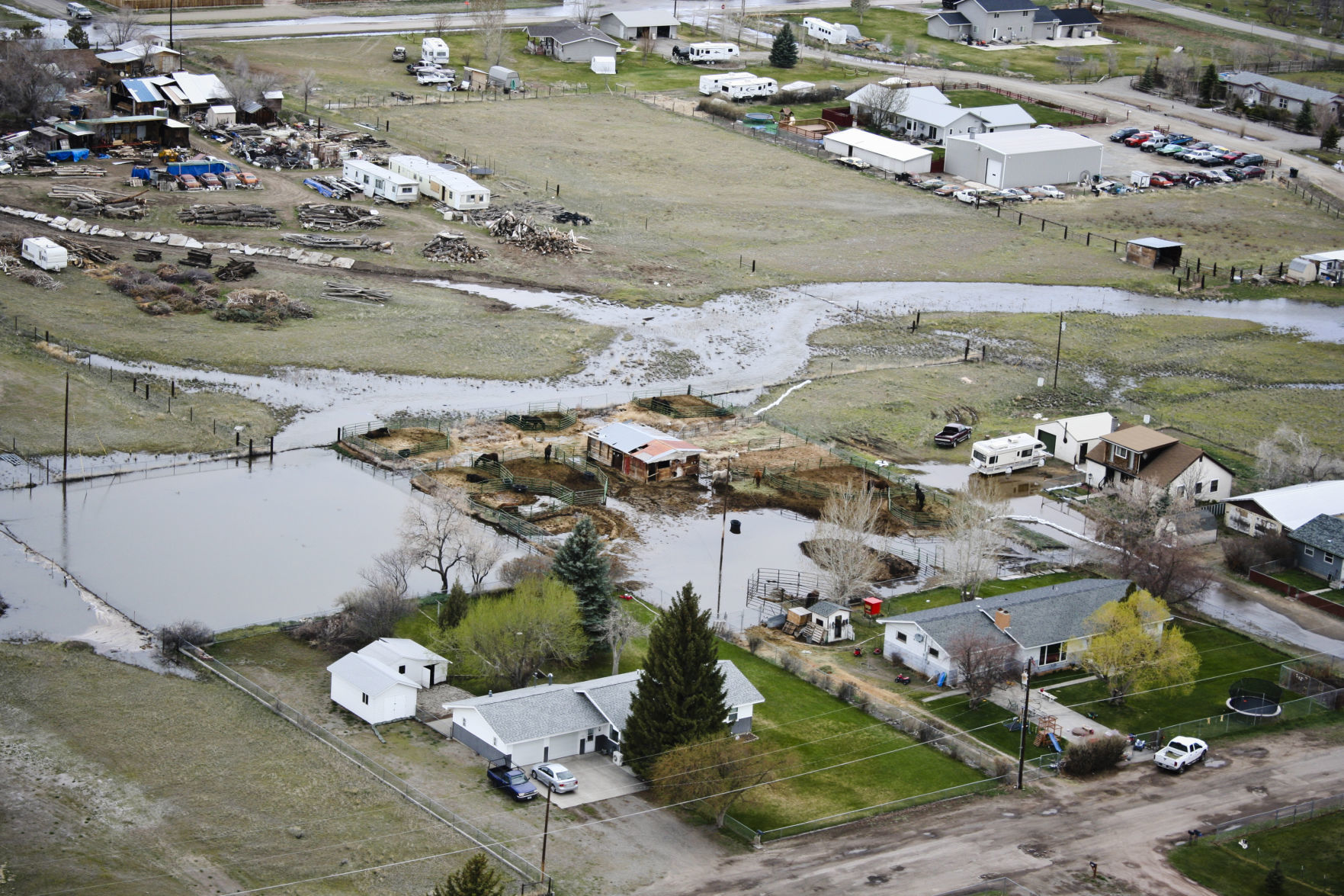 An aerial view of flooding caused by Ten Mile Creek in the Helena Valley.